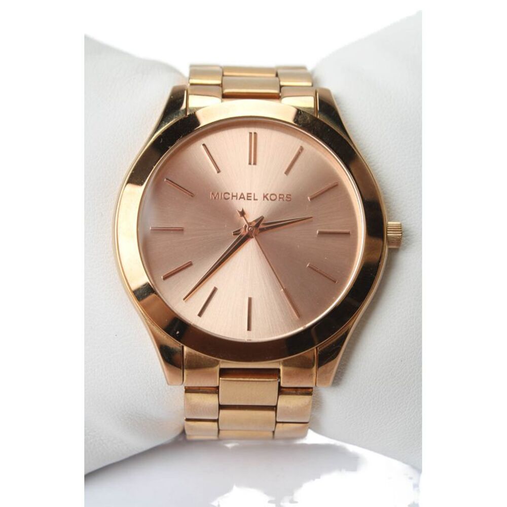 Michael Kors Womens Rose Gold Tone Dial Slim Runway Watch Gold 31 MM